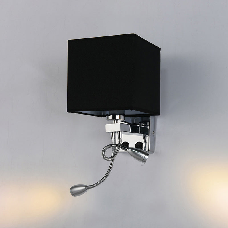 Sikunuo | White/Black/Beige Cube Wall Lantern Lighting Modernism Fabric 1 Light Wall Mount Light
