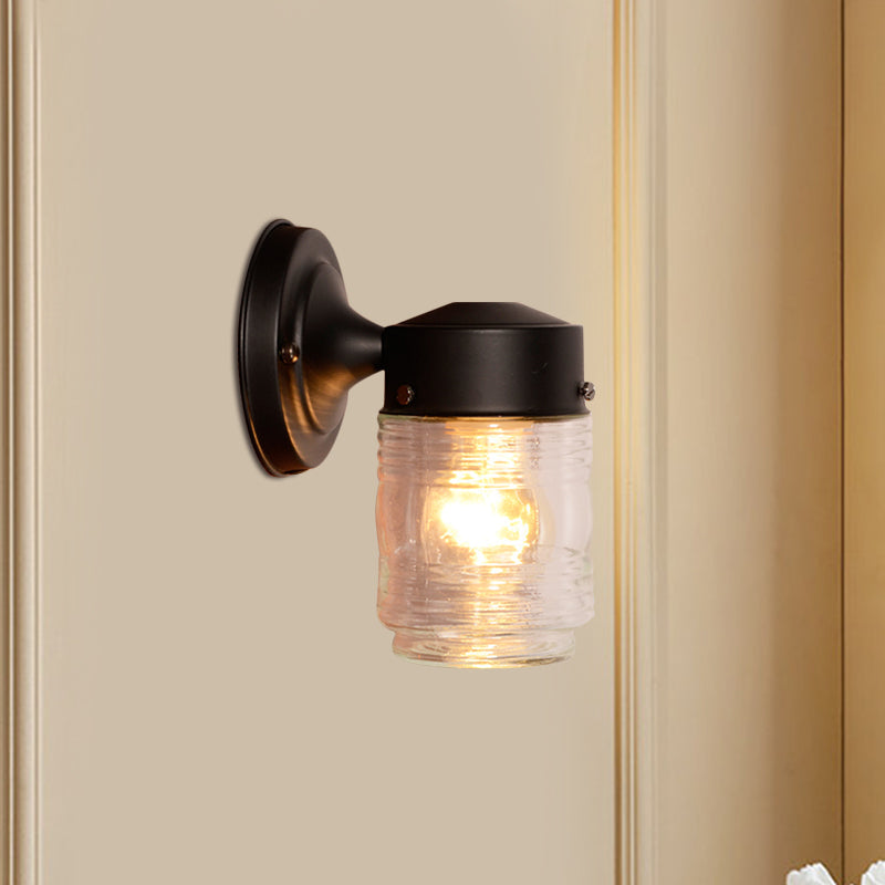 Sikunuo | Cylindrical Clear Glass Wall Lamp Modern 1 Light Black/White Wall Mounted Light Fixture
