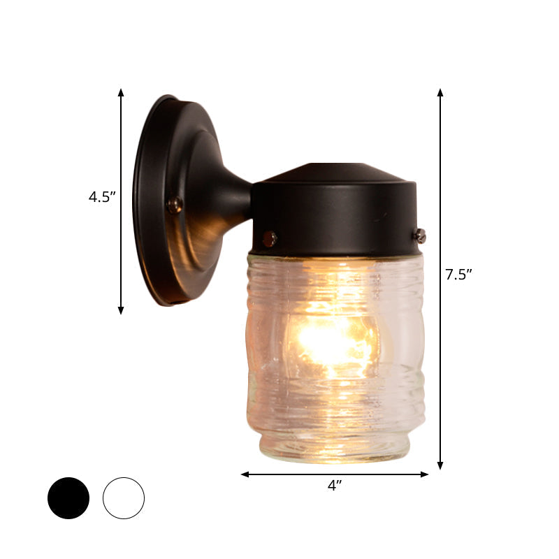 Sikunuo | Cylindrical Clear Glass Wall Lamp Modern 1 Light Black/White Wall Mounted Light Fixture
