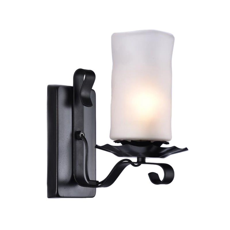Sikunuo | Cylinder Bathroom Wall Light Industrial Frosted Glass 1 Light Black Wall Light
