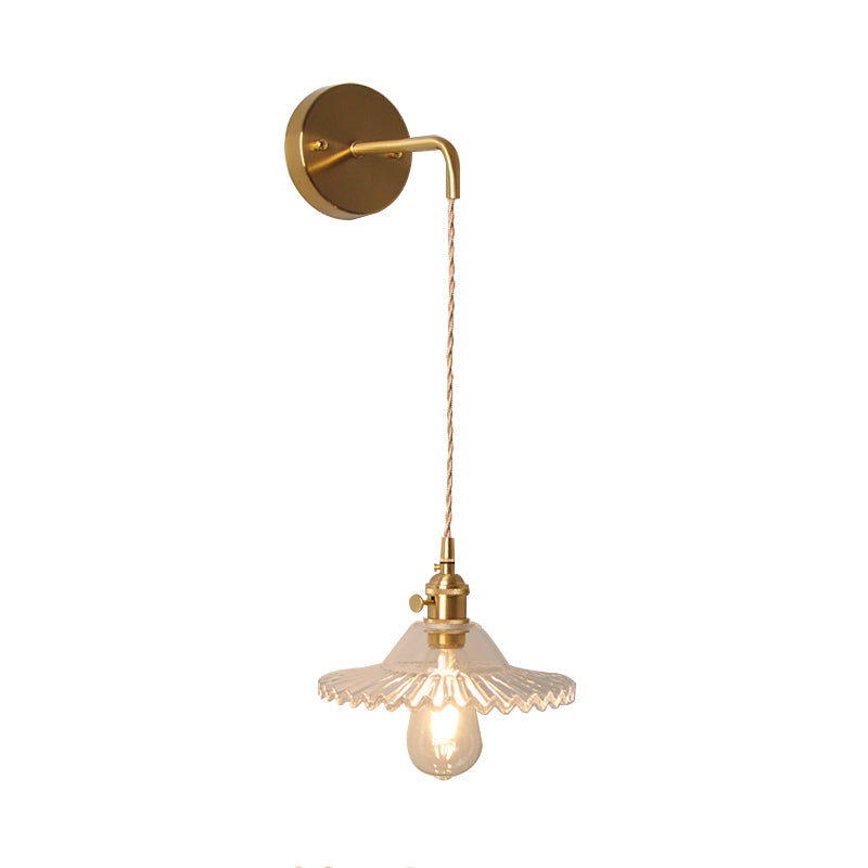 Sikunuo | Shaped Clear/Opal Glass Wall Lamp Industrial Single Bulb Bedroom Sconces Light in Brass