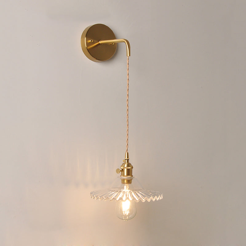 Sikunuo | Shaped Clear/Opal Glass Wall Lamp Industrial Single Bulb Bedroom Sconces Light in Brass