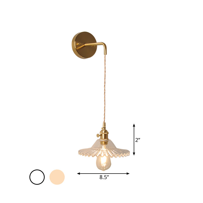 Sikunuo | Shaped Clear/Opal Glass Wall Lamp Industrial Single Bulb Bedroom Sconces Light in Brass