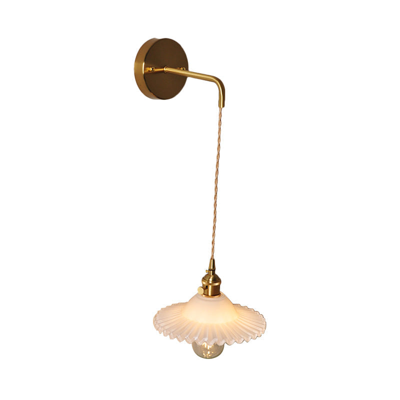 Sikunuo | Shaped Clear/Opal Glass Wall Lamp Industrial Single Bulb Bedroom Sconces Light in Brass