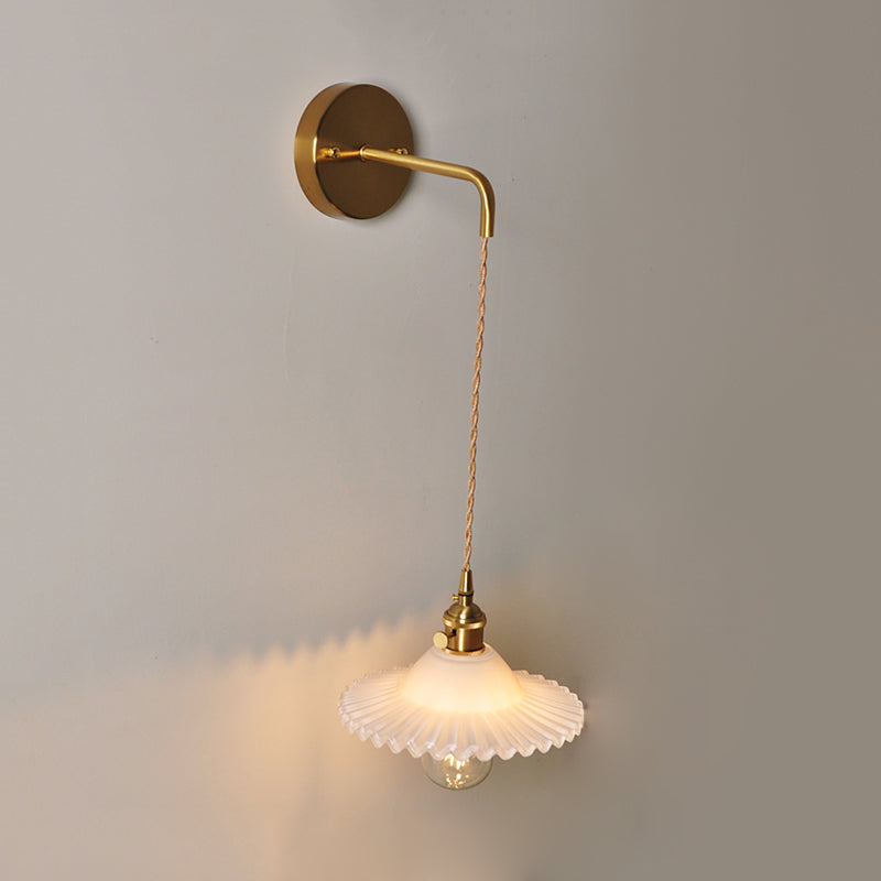 Sikunuo | Shaped Clear/Opal Glass Wall Lamp Industrial Single Bulb Bedroom Sconces Light in Brass