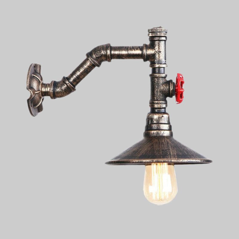 Sikunuo | 1 bulb conical wall mount light rustic style antique bronze metal wall lighting with piping