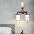 Sikunuo | 3 Heads Water Pipe Wall Mounted Light with Cage Shade Nautical Design Antique Brass Iron Wall Lighting