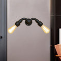 Sikunuo | Vintage Style Bare Bulb Wall Lamp with Pipe Design 2 Heads Metal Wall Lamp in Black for Indoor