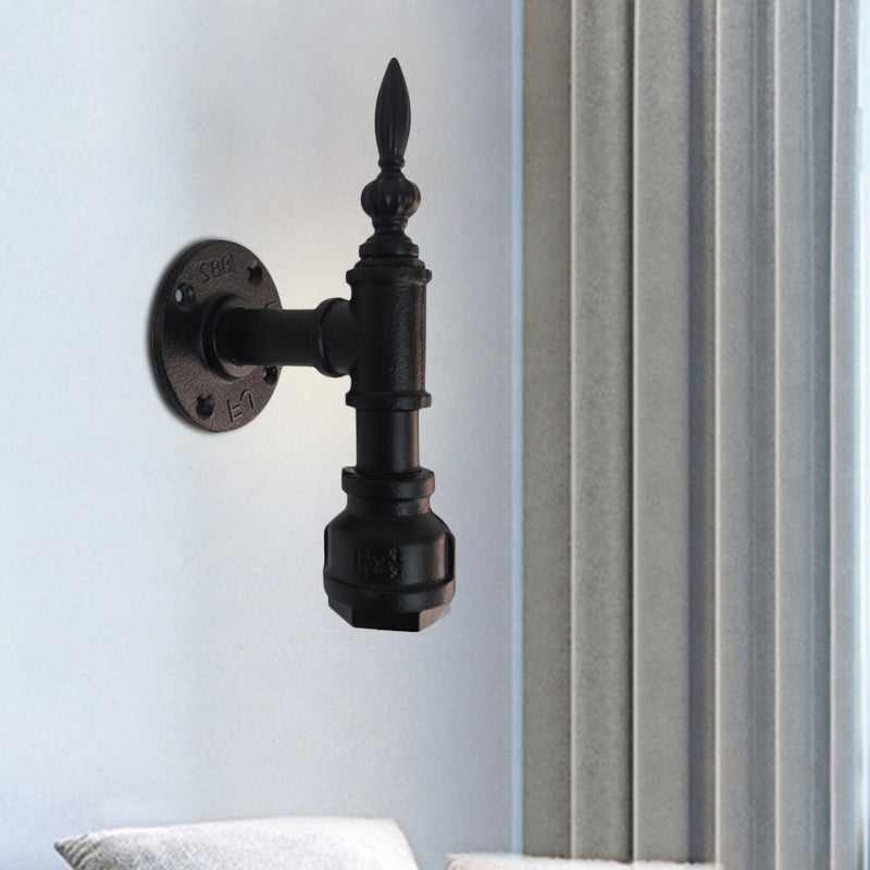 Sikunuo | Metallic Matte Black Wall Lighting Pipe Design 1 Light Vintage Style Wall Lamp for Bedroom