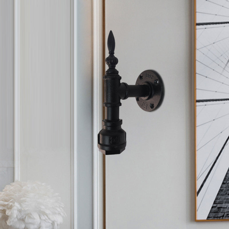 Sikunuo | Metallic Matte Black Wall Lighting Pipe Design 1 Light Vintage Style Wall Lamp for Bedroom