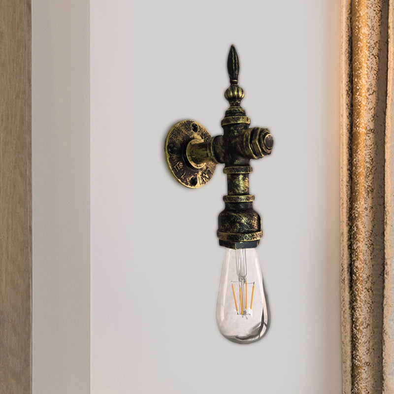 Sikunuo | Iron Bronze Wall Light Naked Bulb 1 Light Rustic Style Wall Fixture Light with Pipe Design for Restaurant