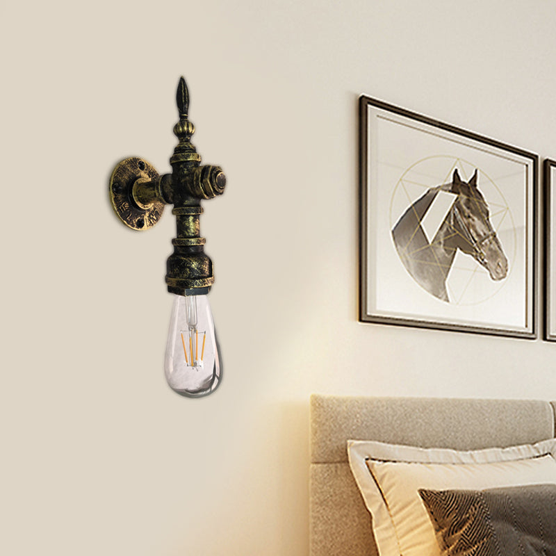 Sikunuo | Iron Bronze Wall Light Naked Bulb 1 Light Rustic Style Wall Fixture Light with Pipe Design for Restaurant