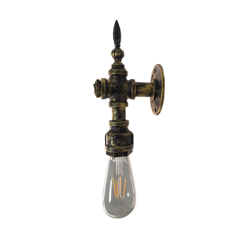 Sikunuo | Iron Bronze Wall Light Naked Bulb 1 Light Rustic Style Wall Fixture Light with Pipe Design for Restaurant