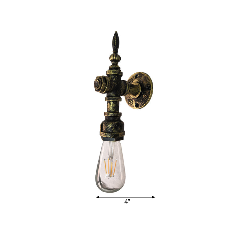 Sikunuo | Iron Bronze Wall Light Naked Bulb 1 Light Rustic Style Wall Fixture Light with Pipe Design for Restaurant