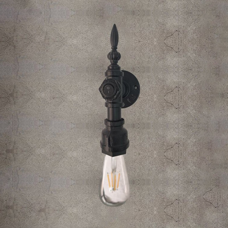 Sikunuo | Open Bulb Dining Room Wall Lamp Vintage Style Metal 1 Head Black Wall Lamp Sconces with On/Off Switch