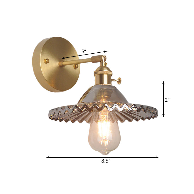 Sikunuo | Brass Bowl Wall Lighting Industrial Smoke Glass 1 Light Living Room Wall Lamp Light Fixture