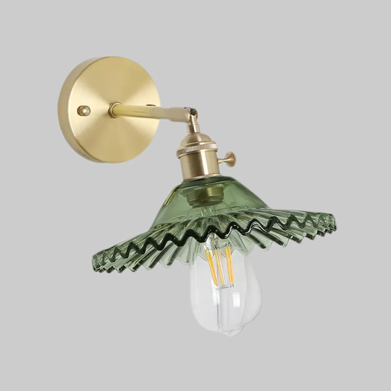 Sikunuo | Industrial Bowl Wall Lighting Fixture 1 Bulb Green Glass Wall Light in Brass