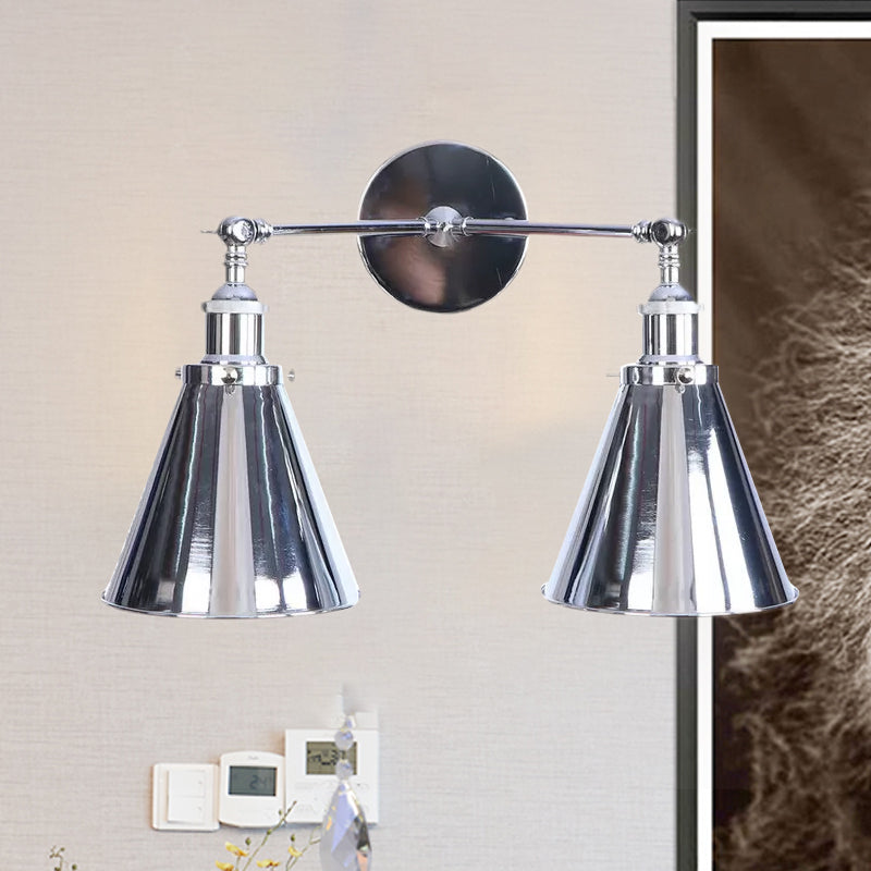 Sikunuo | Polished Chrome Conic Wall Mount Fixture Retro Style Iron 2 Lights Dining Room Wall Mount Light