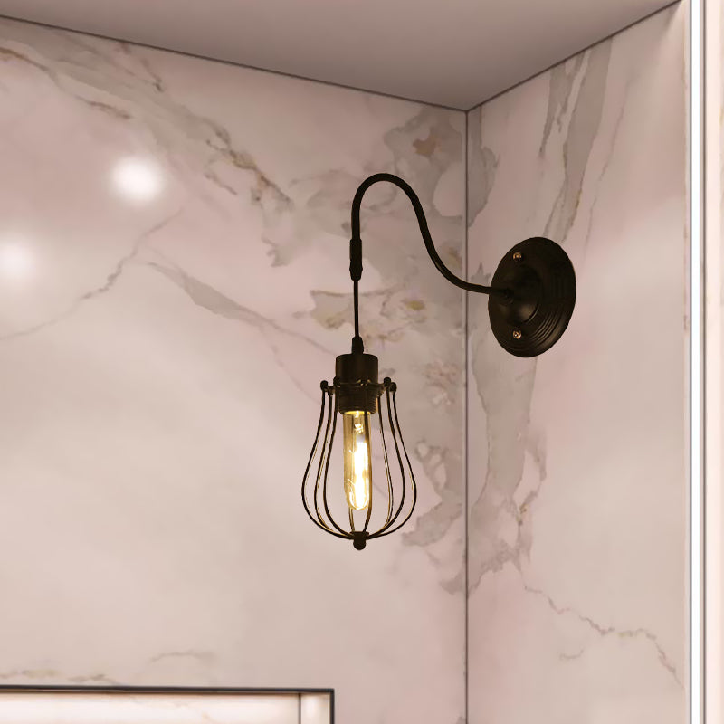 Sikunuo | Metal Cylinder/Hexagonal Engaged Wall Lamp Farm 1 Lamp Restaurant Wall Mount Fixture in Black