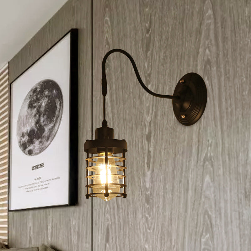 Sikunuo | Metal Cylinder/Hexagonal Engaged Wall Lamp Farm 1 Lamp Restaurant Wall Mount Fixture in Black
