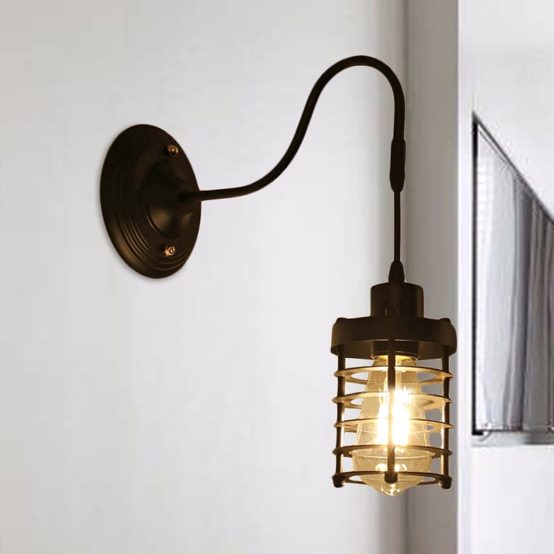 Sikunuo | Metal Cylinder/Hexagonal Engaged Wall Lamp Farm 1 Lamp Restaurant Wall Mount Fixture in Black