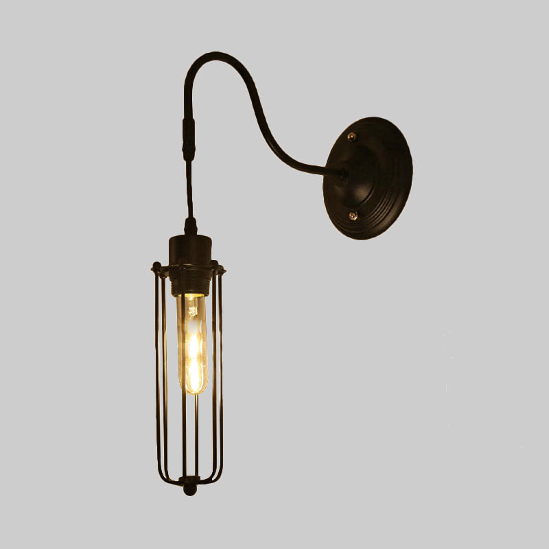 Sikunuo | Metal Cylinder/Hexagonal Engaged Wall Lamp Farm 1 Lamp Restaurant Wall Mount Fixture in Black