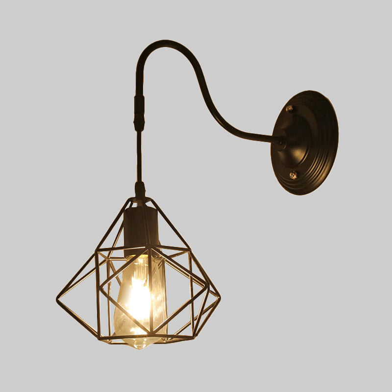 Sikunuo | Metal Cylinder/Hexagonal Engaged Wall Lamp Farm 1 Lamp Restaurant Wall Mount Fixture in Black