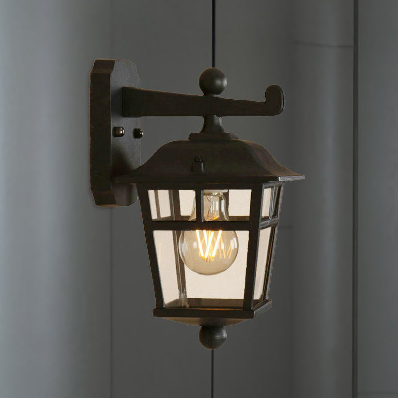 Sikunuo | Lantern Clear Glass Wall Hanging Lamp Industrial Single Bulb Veranda Wall Light in Black