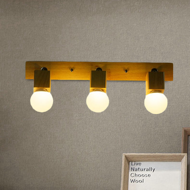 Sikunuo | 3 Lights Rotatable Wall Lamp Fixture with Open Bulb Wood Modernism Bedroom Vanity Light