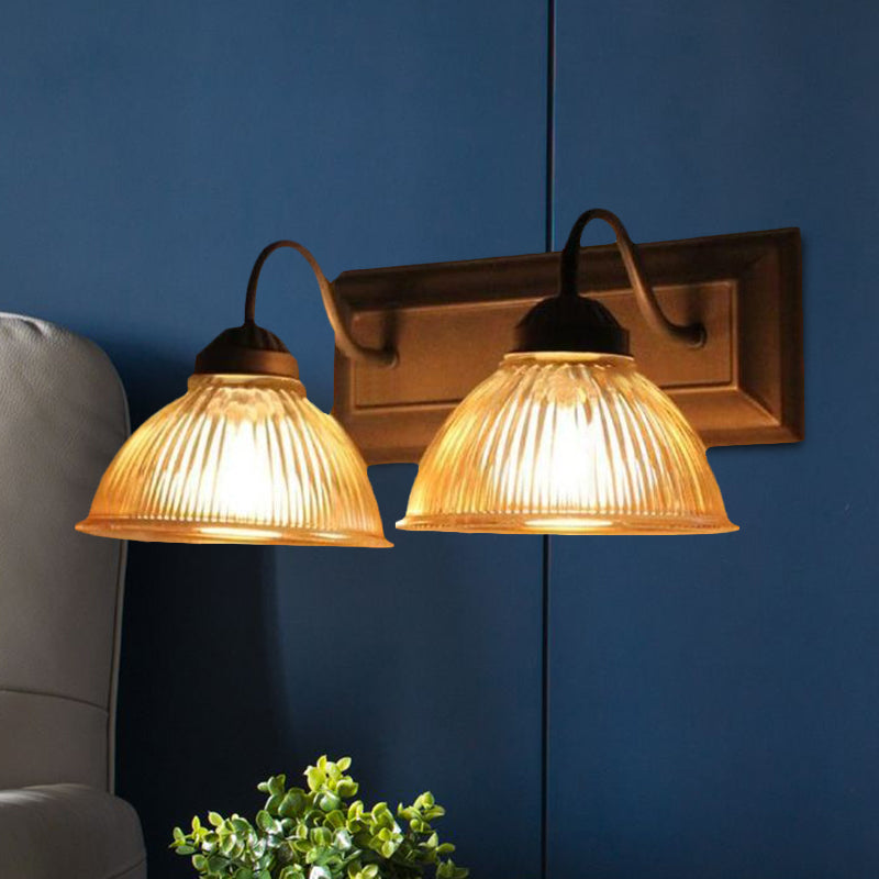 Sikunuo | 2 Light Dome Wall Lamp Rustic Style Black Clear Prism Glass Wall Lamp for Living Room