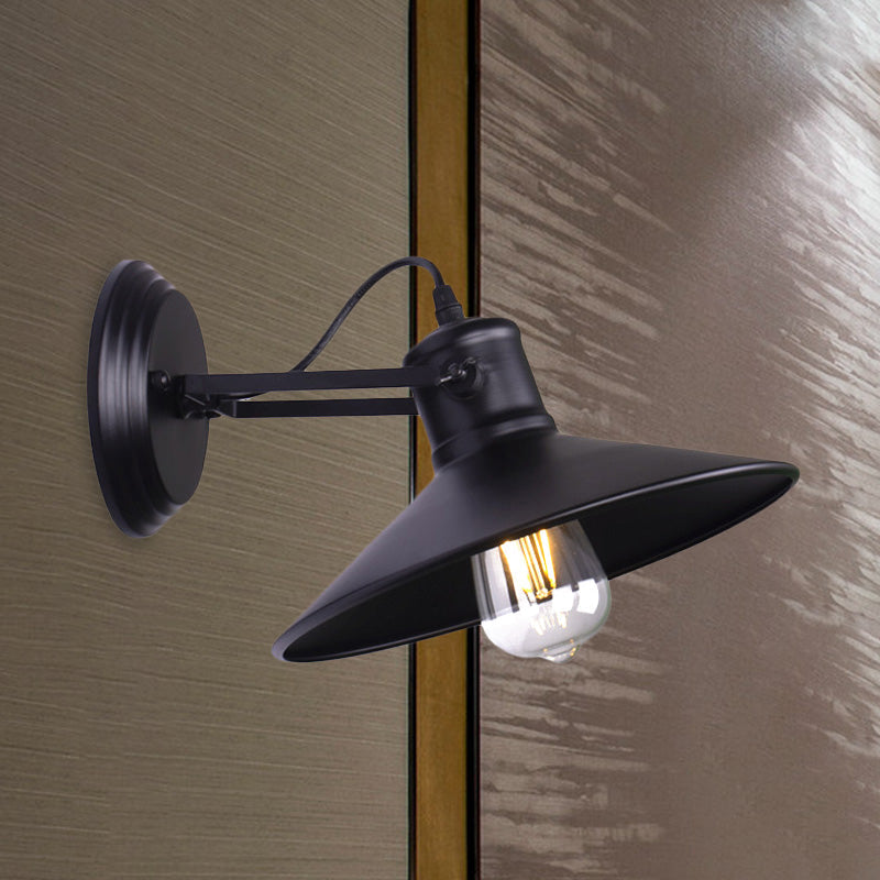 Sikunuo | Metallic Saucer Wall Light Antique Style 1-Bulb Hallway Wall Light Lamp in Black/Rust