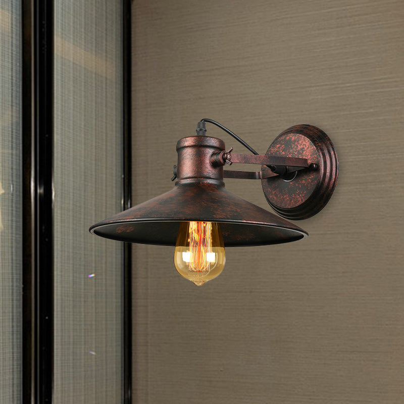 Sikunuo | Metallic Saucer Wall Light Antique Style 1-Bulb Hallway Wall Light Lamp in Black/Rust