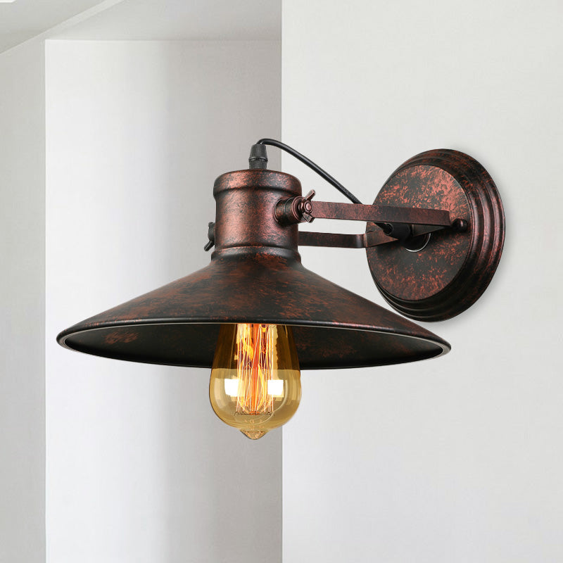Sikunuo | Metallic Saucer Wall Light Antique Style 1-Bulb Hallway Wall Light Lamp in Black/Rust