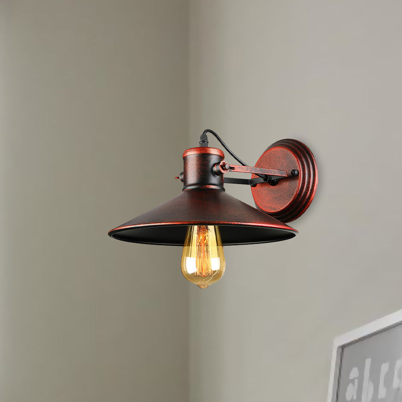 Sikunuo | Metallic Saucer Wall Light Antique Style 1-Bulb Hallway Wall Light Lamp in Black/Rust