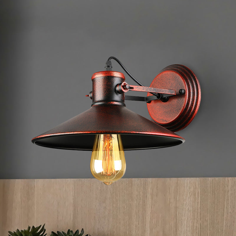 Sikunuo | Metallic Saucer Wall Light Antique Style 1-Bulb Hallway Wall Light Lamp in Black/Rust