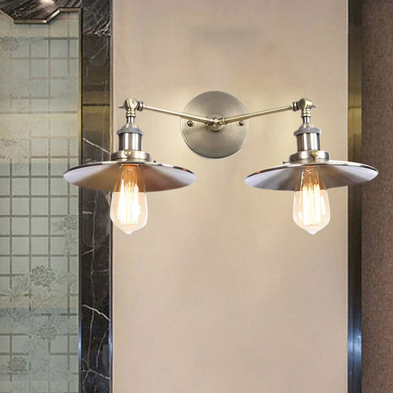 Sikunuo | 2 Lamps Flat Shade Wall Lighting Industrial Style Brass/Rust Metal Wall Mounted Light for Hallway