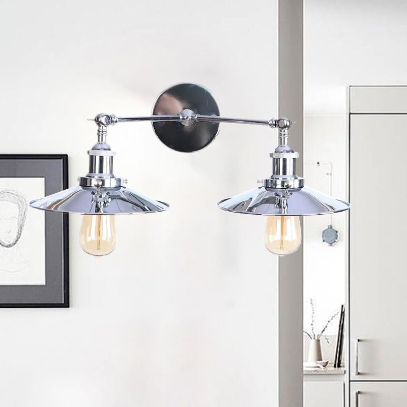 Sikunuo | 2 Lamps Flat Shade Wall Lighting Industrial Style Brass/Rust Metal Wall Mounted Light for Hallway