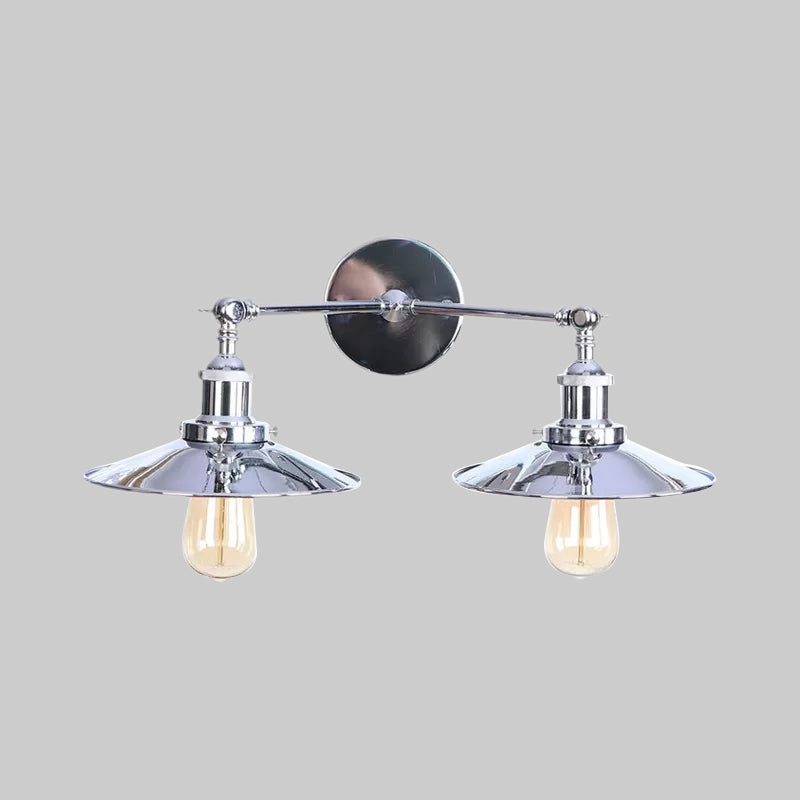 Sikunuo | 2 Lamps Flat Shade Wall Lighting Industrial Style Brass/Rust Metal Wall Mounted Light for Hallway