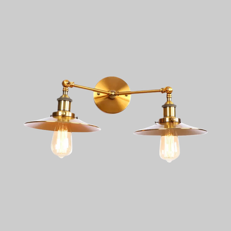 Sikunuo | 2 Lamps Flat Shade Wall Lighting Industrial Style Brass/Rust Metal Wall Mounted Light for Hallway