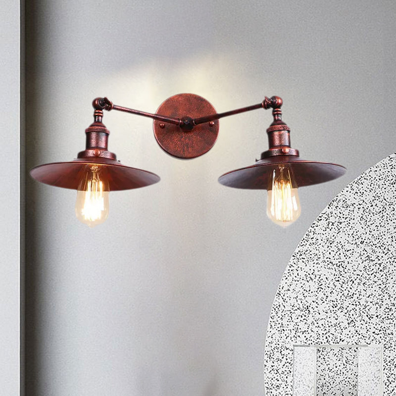 Sikunuo | 2 Lamps Flat Shade Wall Lighting Industrial Style Brass/Rust Metal Wall Mounted Light for Hallway