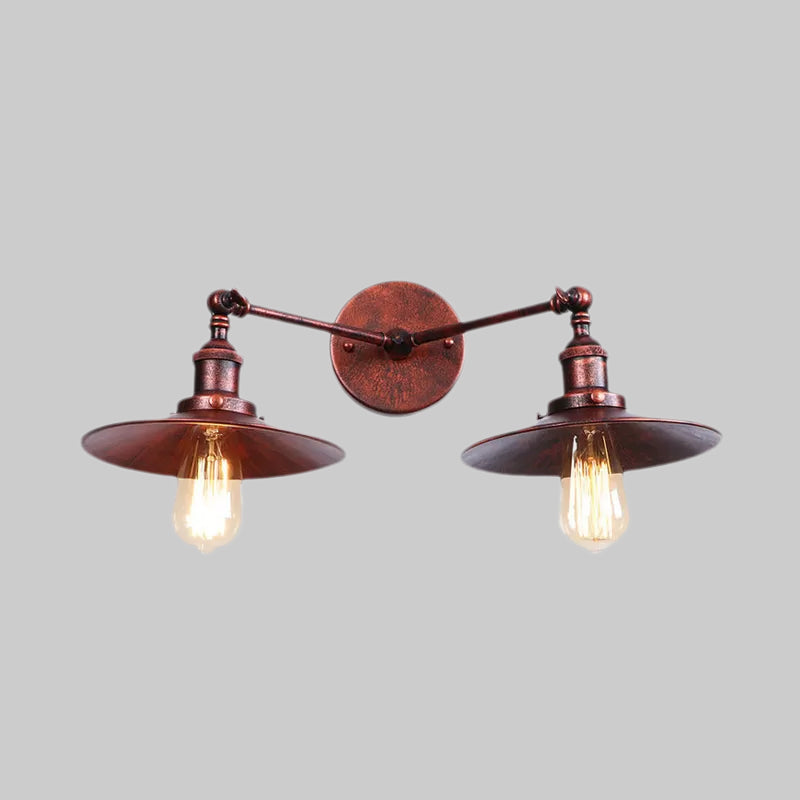 Sikunuo | 2 Lamps Flat Shade Wall Lighting Industrial Style Brass/Rust Metal Wall Mounted Light for Hallway