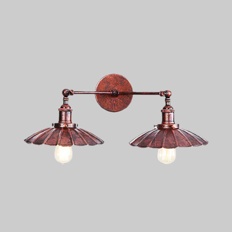 Sikunuo | Antique Stylish Ribbed Edge Wall Lamp 2 Heads Metal Wall Mounted Light in Brass/Rust for Bedroom