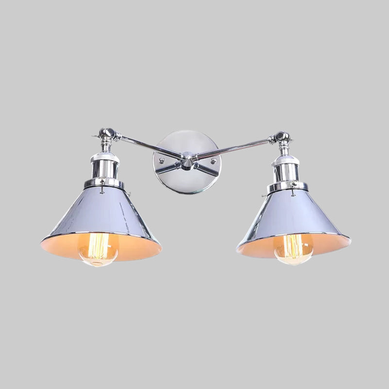 Sikunuo | Tapered Umbrella Iron Wall Mount Light Industrial Vintage 2 Heads Farmhouse Wall Mount Light in Black/Brass