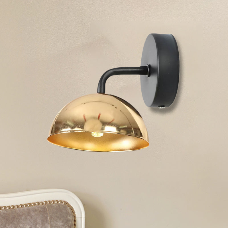 Sikunuo | 1 Light Wall Lamp Industrial Dome Shade Metal Down Wall Light with Curved Arm in Black/Bronze for Bedroom