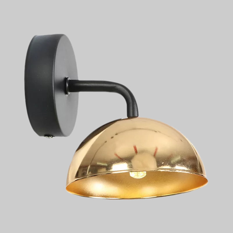 Sikunuo | 1 Light Wall Lamp Industrial Dome Shade Metal Down Wall Light with Curved Arm in Black/Bronze for Bedroom
