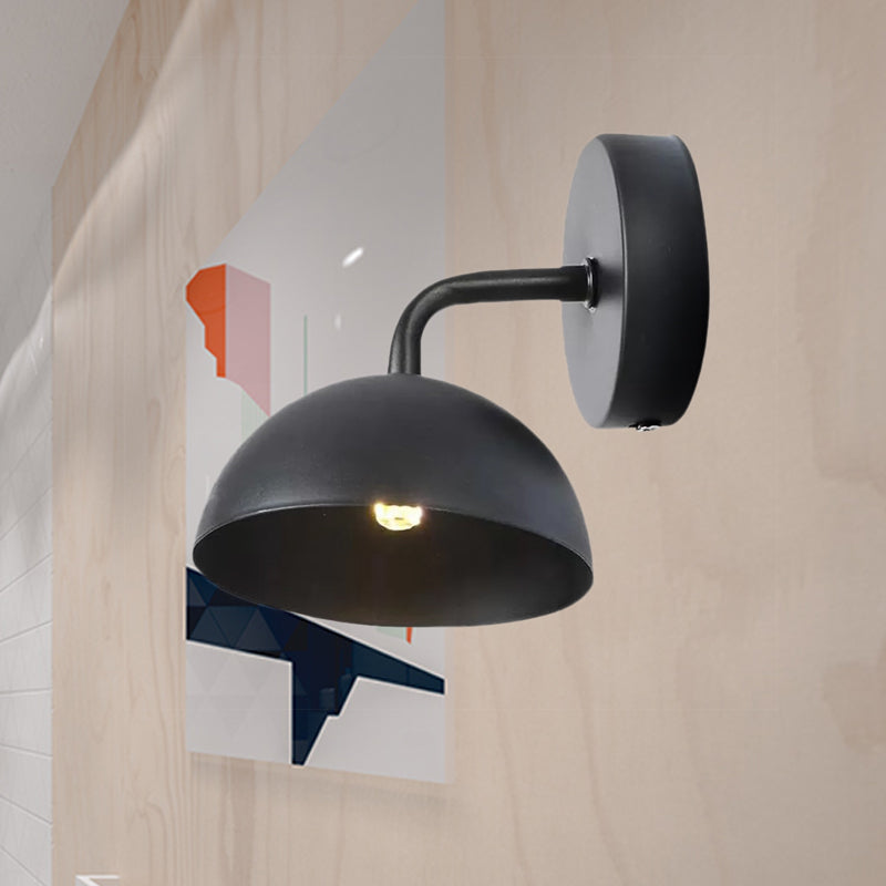 Sikunuo | 1 Light Wall Lamp Industrial Dome Shade Metal Down Wall Light with Curved Arm in Black/Bronze for Bedroom