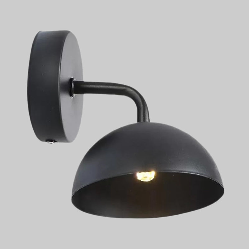 Sikunuo | 1 Light Wall Lamp Industrial Dome Shade Metal Down Wall Light with Curved Arm in Black/Bronze for Bedroom