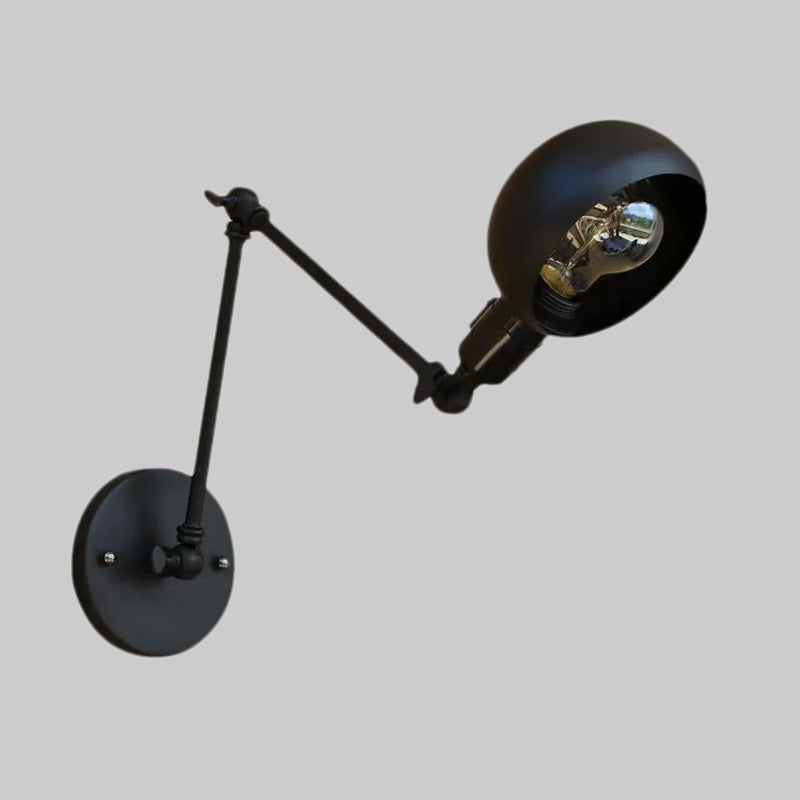 Sikunuo | 1 head wall-mounted light loft style dome shade metal adjustable wall lamp in black for bedroom