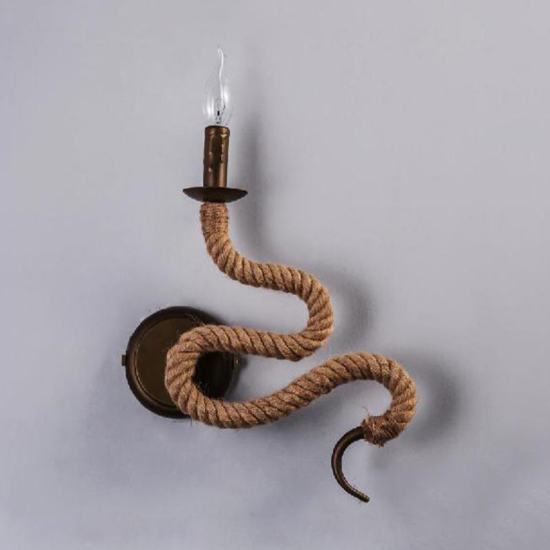 Sikunuo | Candle Holder Ropestone Wall Lamp with Curved Design Vintage 1 Light Bedroom Wall Mounted Lamp in Bronze