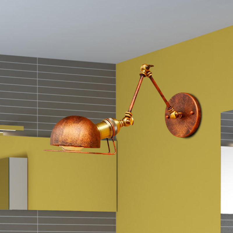 Sikunuo | Vintage Industrial Bowl Wall Lamp 1 Light Iron Wall Lamp with Rotatable Arm in Black/Metal